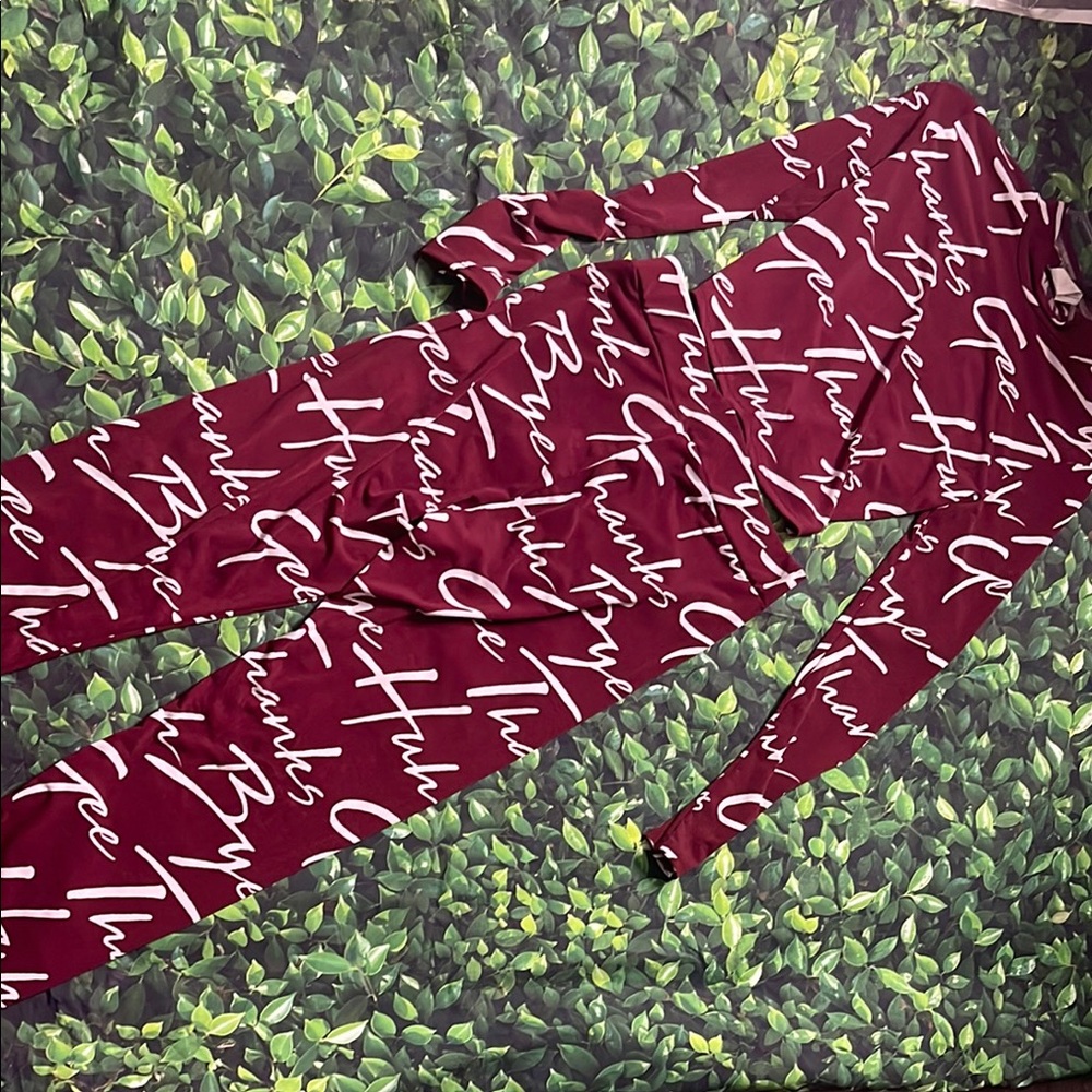 Burgundy Script Print Two-Piece Set